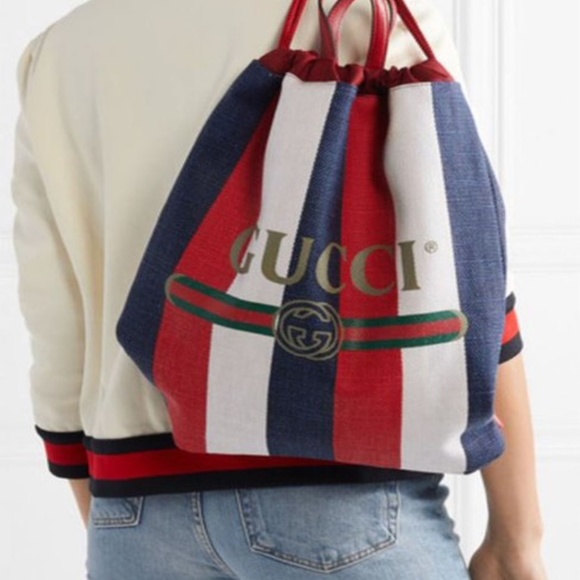 GUCCI Canvas Logo Sylvie Stripe Drawstring - Picture 5 of 14